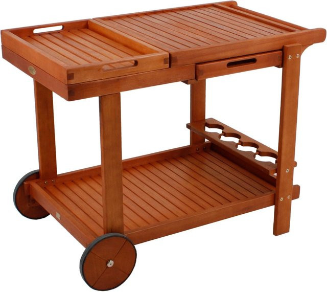 DELUKE Servierwagen MANUEL aus Eukalyptus Holz in Natur, Rollbarer Etagenwagen mit Rollen, B/T/H: 76 x 60 x 100 cm - Bild 1