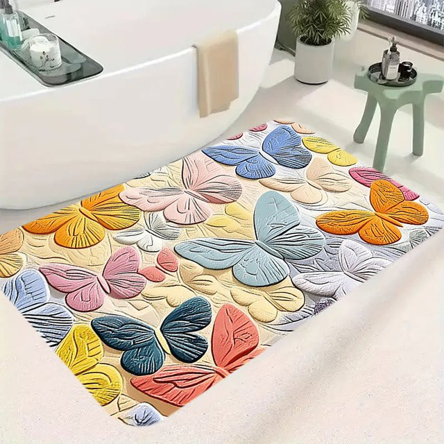 VIKAMA Badezimmermatte mit buntem Schmetterlings-Design, rutschfester und saugfähiger Badteppich in Mehrfarbig - Bild 1