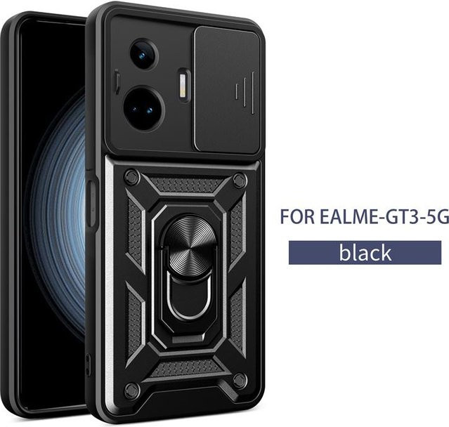 Realme GT3 5G Slide Camera Armor Handyhülle mit magnetischem Ringhalter in Schwarz - Bild 1