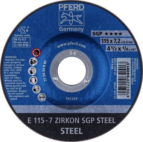 PFERD Schruppscheibe ZIRKON SGP STEEL Speziallinie für Stahl, Blau, Durchmesser: 115 mm, Bohrungs-Ø: 22,23 mm - Bild 1