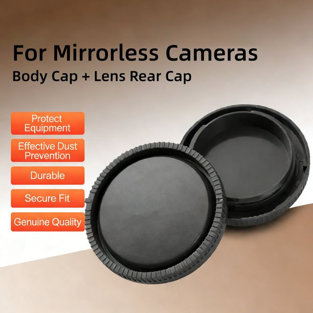 Sony Kamera-Gehäuseabdeckung und Objektivrückdeckel in Schwarz für Sony E-Mount Spiegellose Kameras wie A6000, A6400, A7III, A7IV, A7C, ZV-E10 und FX30 - Bild 1