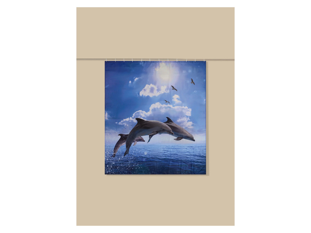 LIVARNO Duschvorhang mit Delfin-Motiv in Blau, B: 180 cm, H: 200 cm - Bild 2