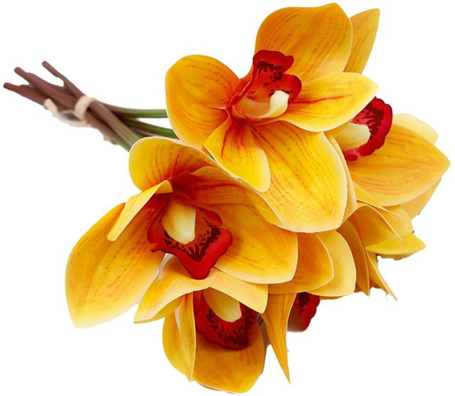 Tooarts Künstliche Orchidee Deko Set aus Seidenblumen in Gelb mit 6 Stielen und Eisendrahtstiel - Bild 1