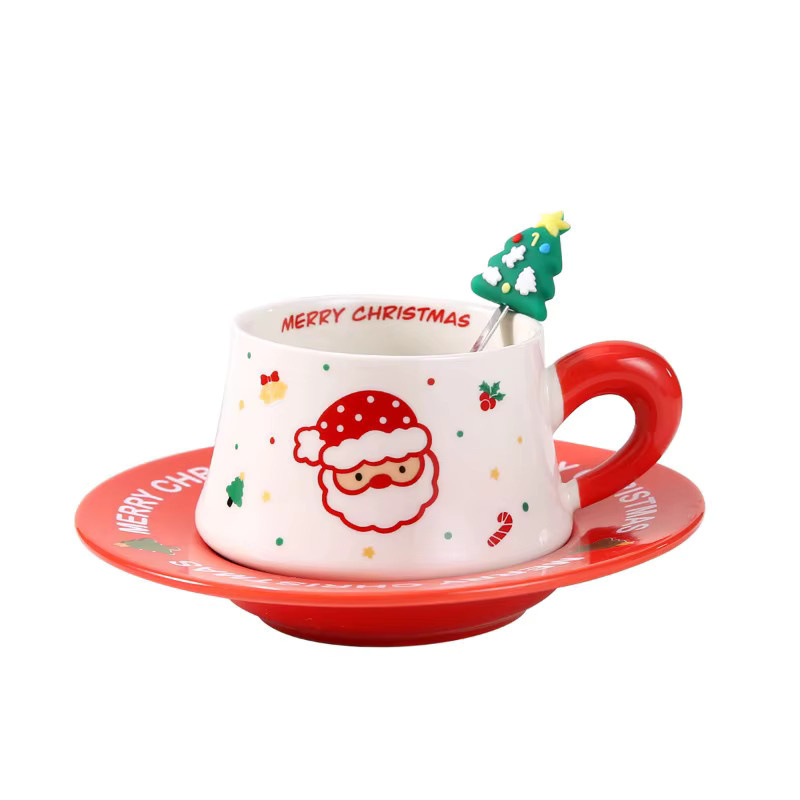 YUZI Weihnachtliches Keramik Set aus Tasse und Teller mit Santa Claus Motiv - Bild 5