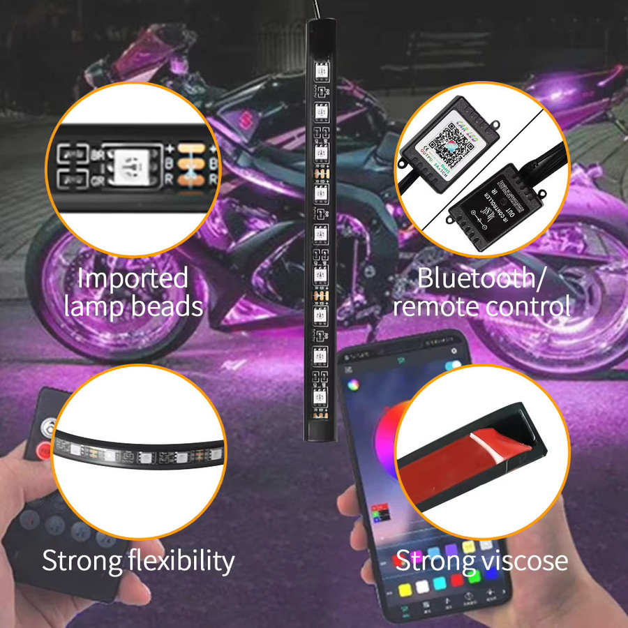 WUMFIRE Motorrad LED Atmosphäre Licht Kit mit RGB Neon Flex Streifen, Fernbedienung und App-Steuerung, Multicolour - Bild 3