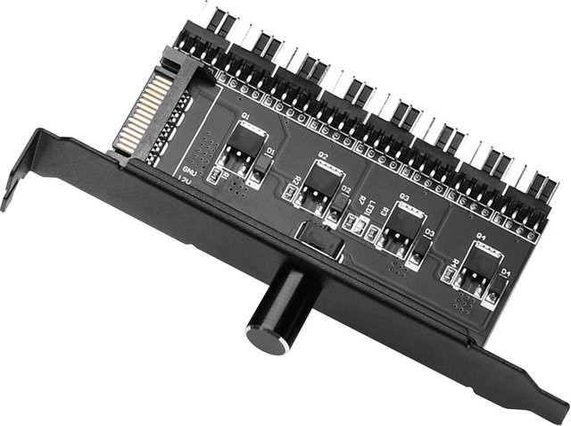 Angitu PWM Lüfter-Hub mit 8 Ports und SATA-Anschluss, Schwarz - Bild 1