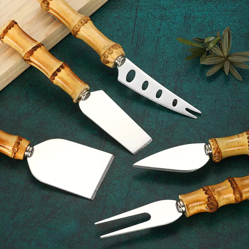 6-teiliges Käsemesser-Set von JAOER aus Edelstahl mit Bambusgriffen in Silber - Bild 4