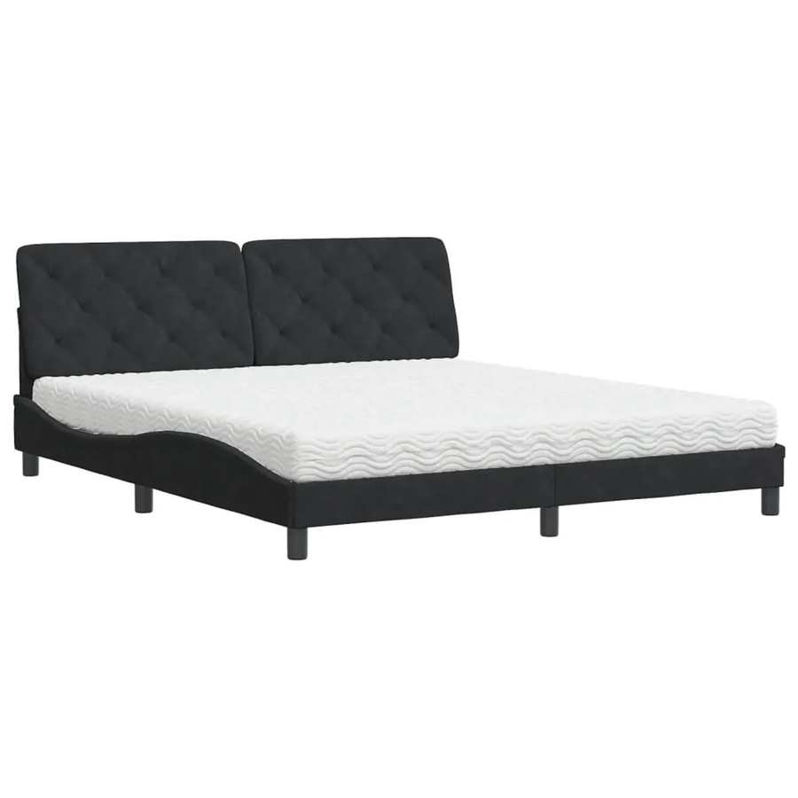 vidaXL Bett mit Matratze in Schwarz aus Samt und Kiefer, B/T: 180 x 200 cm - Bild 2