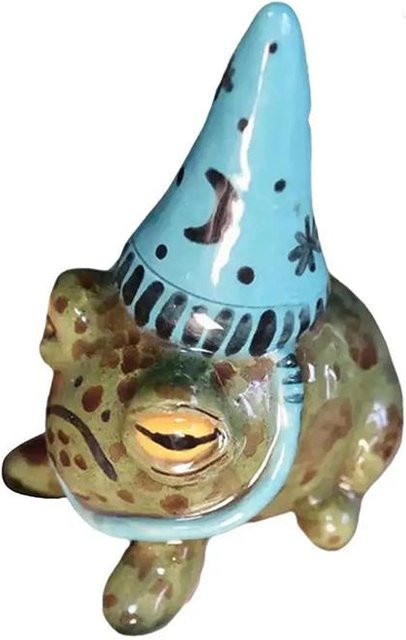 Handbemalte Froschstatue mit Hexenhut aus Harz in Grün als dekorative Kunstskulptur für deinen Garten und Außenbereich - Bild 1