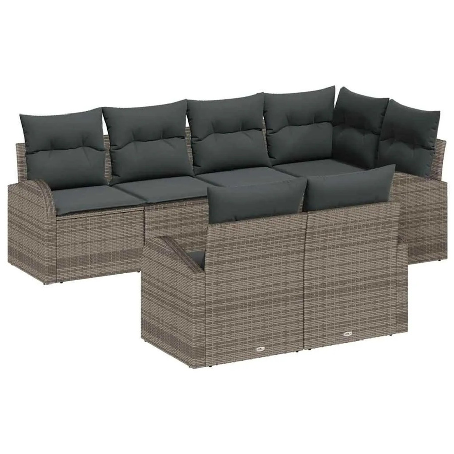 vidaXL Garten-Sofa-Set aus Poly-Rattan in Grau mit 7-teiliger L-Form und Kissen - Bild 2
