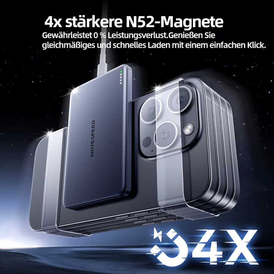 MOVESPEED S10 Magnetische Powerbank 10000mAh mit Schnellladung, tragbare kabellose externe Batterie für iPhone und Samsung - Bild 3