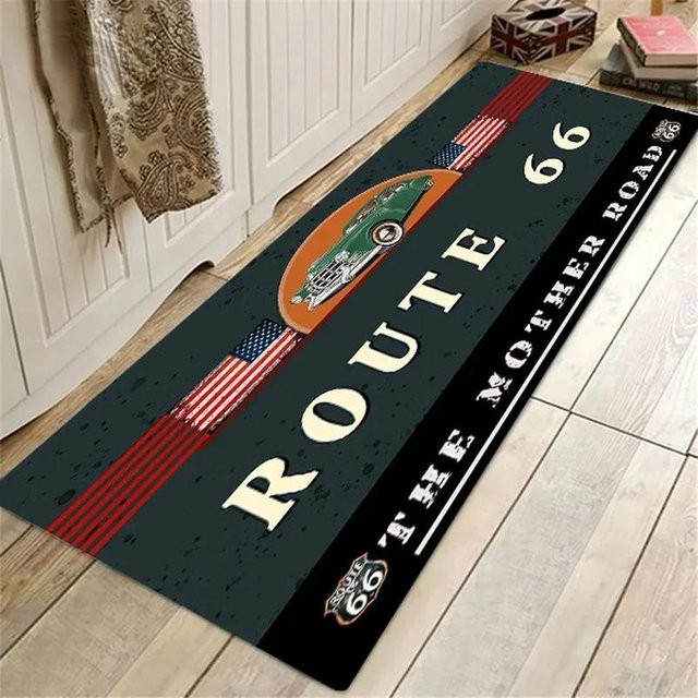 Karpetti Küchenbodenmatte Route 66 Design, rutschfeste und waschbare Fußmatte aus Polyester, B/B: 60 x 180 cm, Mehrfarbig - Bild 1