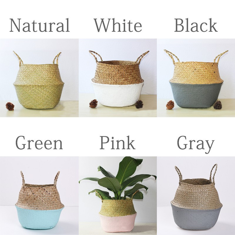 Faltbarer Rattan-Aufbewahrungskorb im Boho-Stil für Pflanzen und Organizer, Farbe: Weiß, Größe: XS - Bild 3