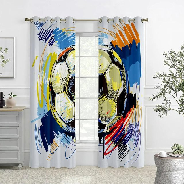 Yiran Furniture 3D Fußballvorhänge mit Tintenklecks-Design, 2er-Set, Mehrfarbig, B: 60 cm, H: 100 cm - Bild 1