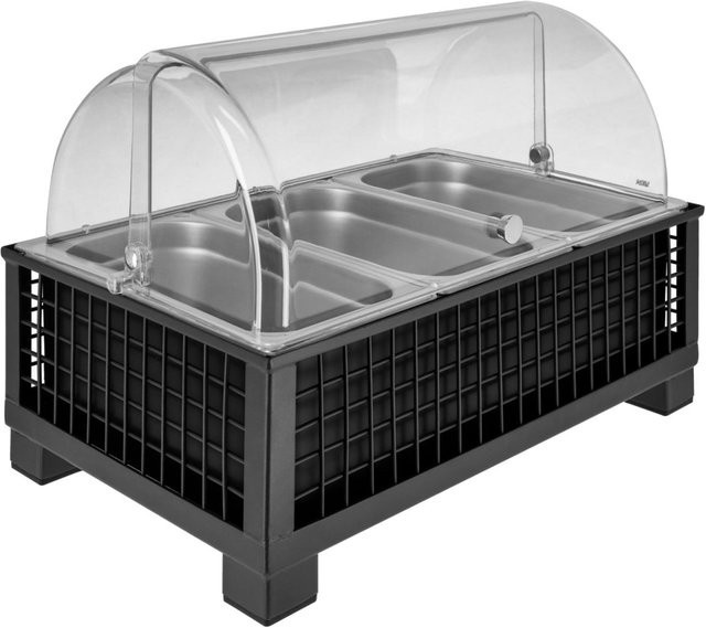 VEGA Buffetvitrine Portland hoch aus Edelstahl mit 3 GN 1/3 Behältern, anthrazit/transparent, B: 35,2 cm, T: 55,4 cm, H: 29,9 cm - Bild 1