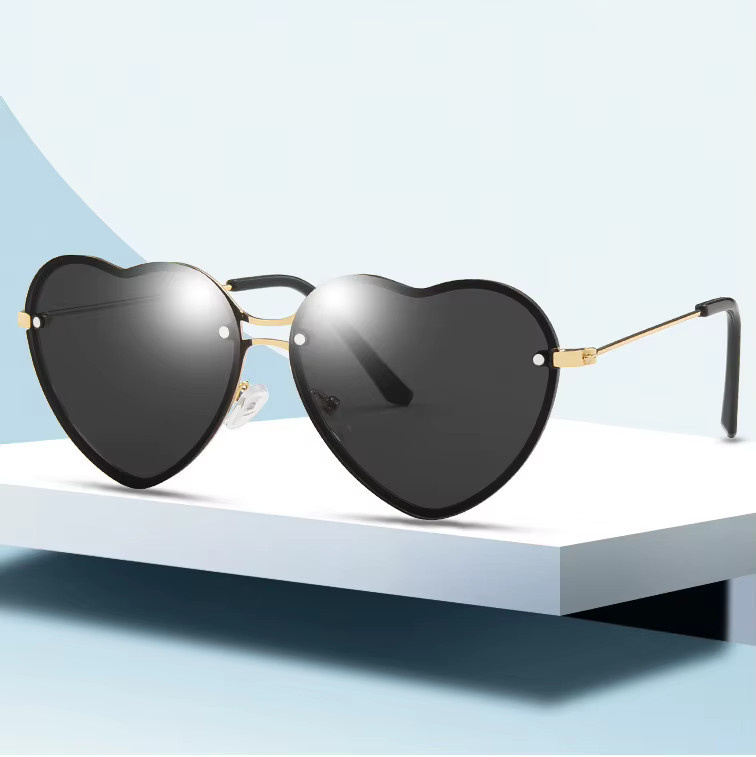 Runde Sonnenbrille, Herzform, Metall, Schwarz, Unisex - Bild 2