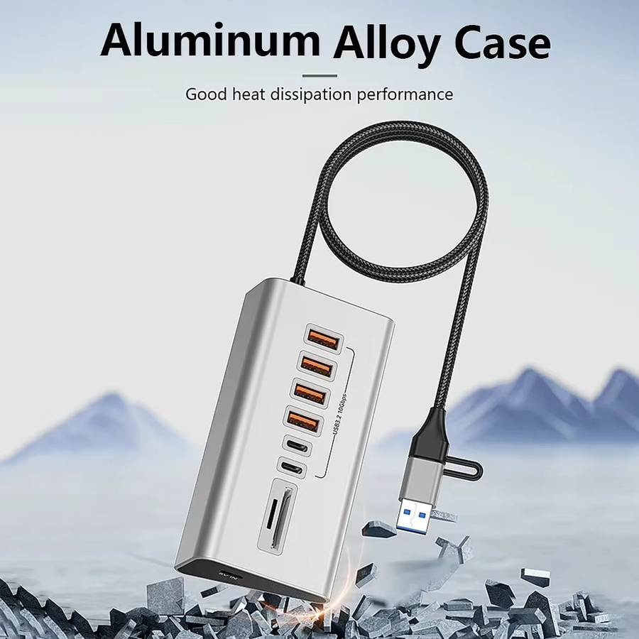 kebidumei USB-C Docking Station Hub aus Aluminium Legierung in Silber mit 8/9 Ports, USB 3.2 10 Gbit/s und Kartenleser für PC und Laptop - Bild 5