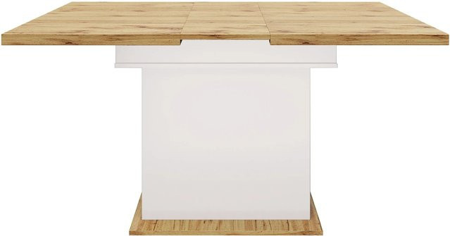okwish Esstisch aus Metall und MDF, klappbarer und ausziehbarer Küchentisch für 4-6 Personen, Farbe: Weiß, B/T/H: 140 x 80 x 75 cm - Bild 1