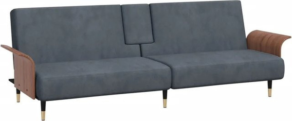 vidaXL Schlafsofa mit Schlaffunktion und Armlehnen aus Samt in Dunkelgrau mit Massivholzrahmen