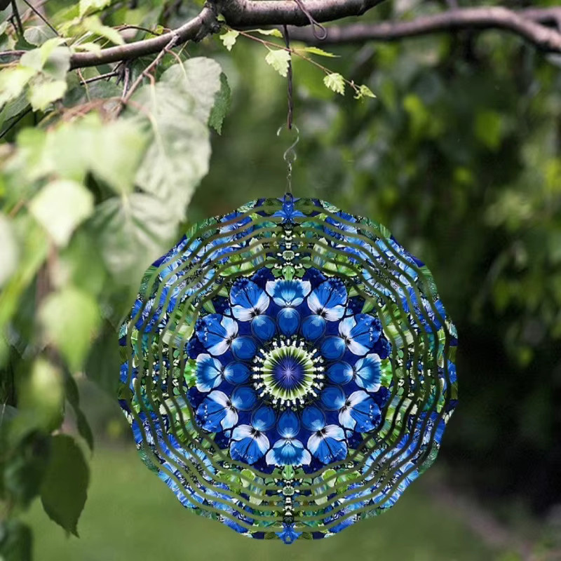 CIFBUY Blumen-Windspiel aus Metall in Blau-Grün für den Garten und die Terrasse - Bild 4