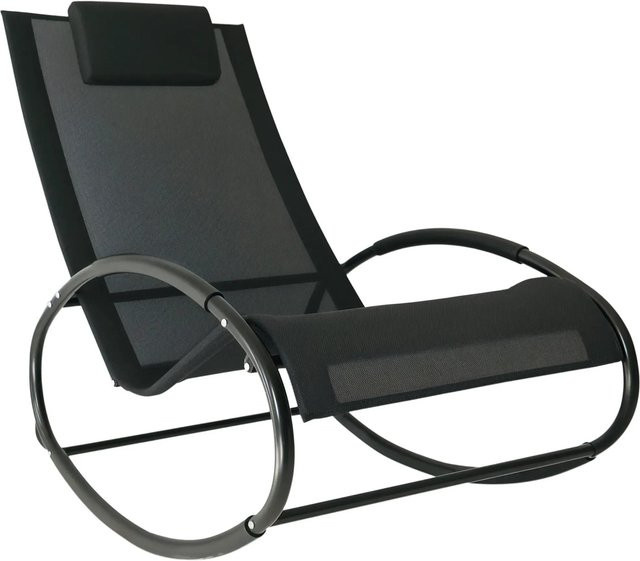 Outsunny Schaukelstuhl aus Textilene in Schwarz mit Armlehnen und Kissen, B/T/H: 62 x 105 x 88 cm - Bild 1