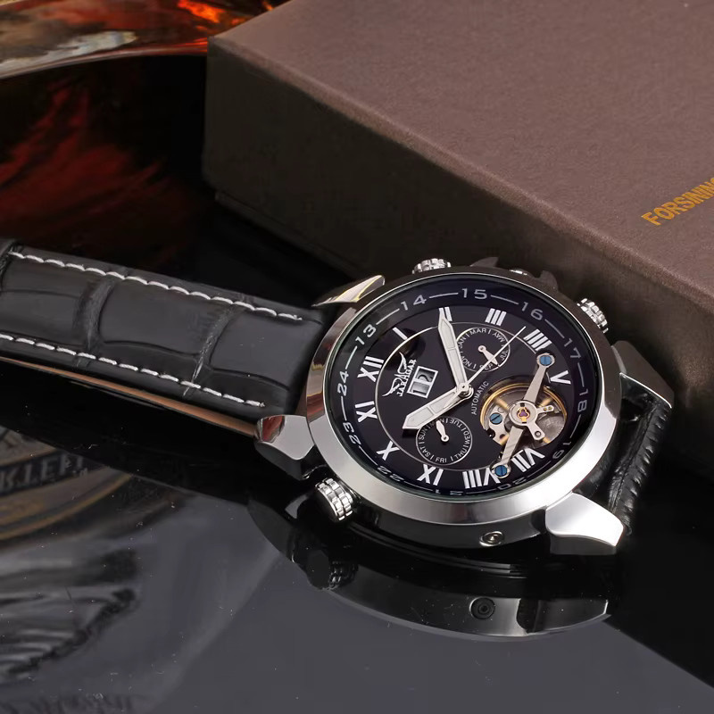 Jaragar Armbanduhr Automatik, Tourbillon, Edelstahl, Leder, Herren - Bild 2