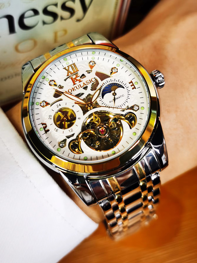 AOKULASIC Tourbillon Skeleton Automatik-Armbanduhr, Edelstahl, Herren - Bild 4