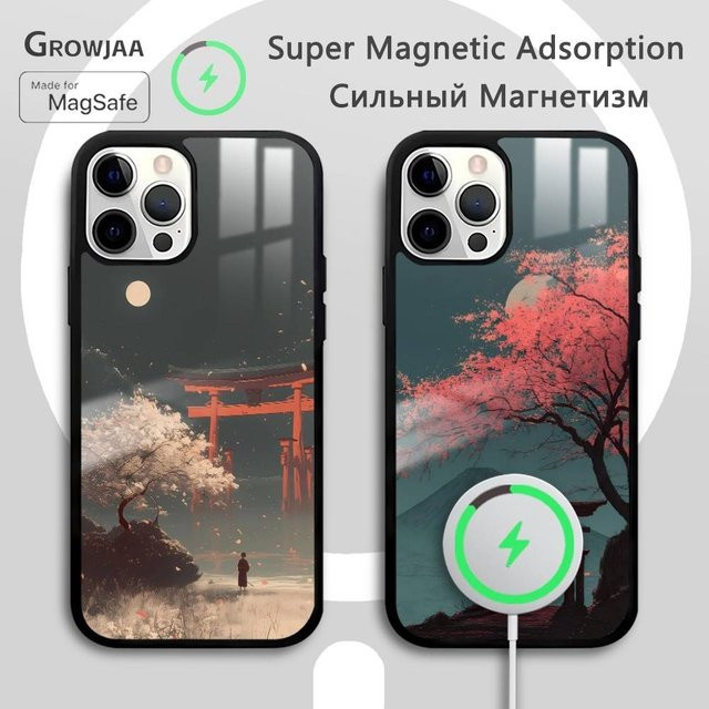 Japan Retro Lucky Torii Handyhülle mit Spiegel und MagSafe für iPhone 17 16 15 14 13 12 11 Pro Max Plus Mini, Mehrfarbig - Bild 1