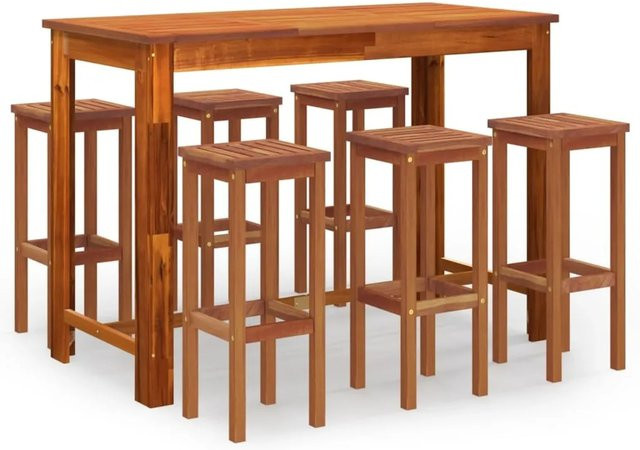vidaXL 7-tlg Gartenbar-Set Modell 5 aus geöltem Akazien-Massivholz in Braun, B/T/H: 105 x 70 x 30,5 cm (Sitzhöhe: 70 cm) - Bild 1