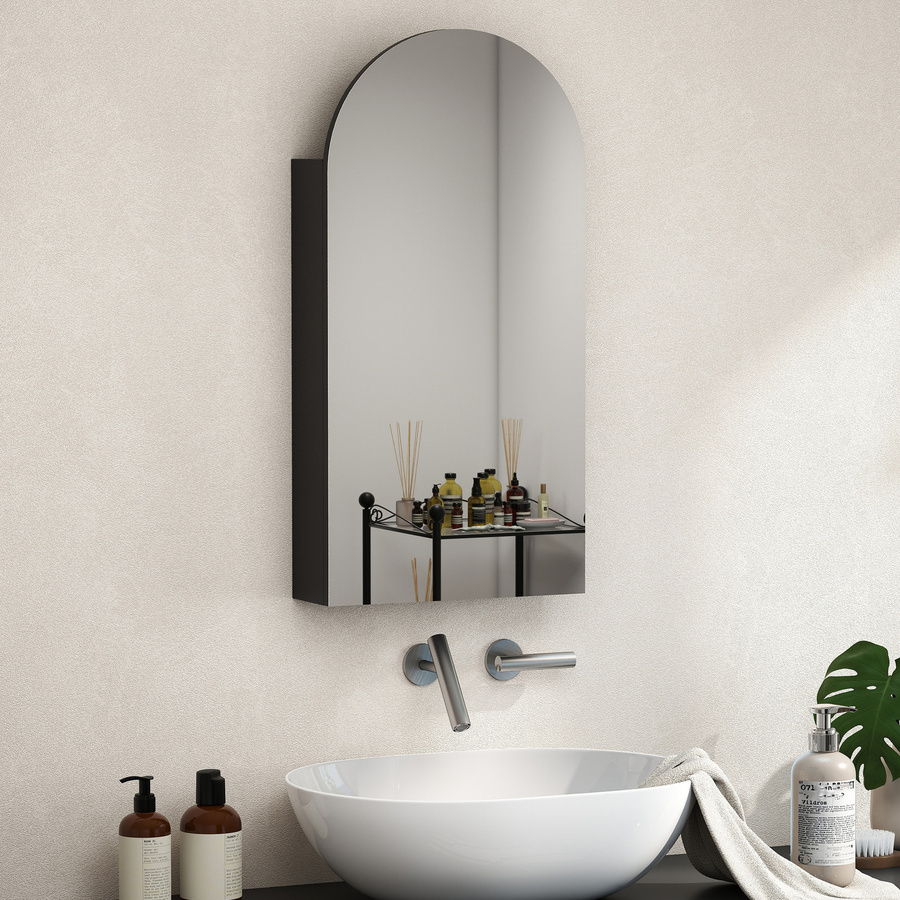 HOMCOM Spiegelschrank für das Badezimmer mit Bogen-Spiegel und verstellbaren Regalen, Schwarz, B/T/H: 40 x 12 x 80 cm - Bild 2