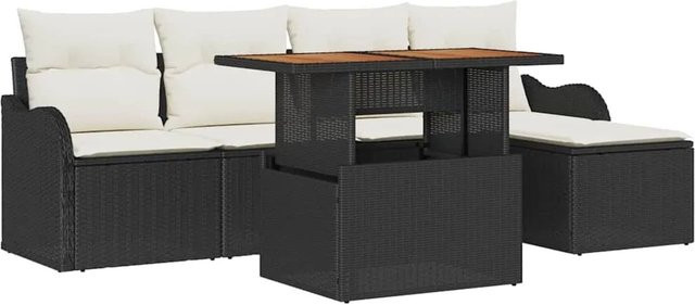 vidaXL Garten-Sofa-Set aus Poly Rattan in Schwarz, 6-teilig mit Polsterkissen und integriertem Stauraum - Bild 1