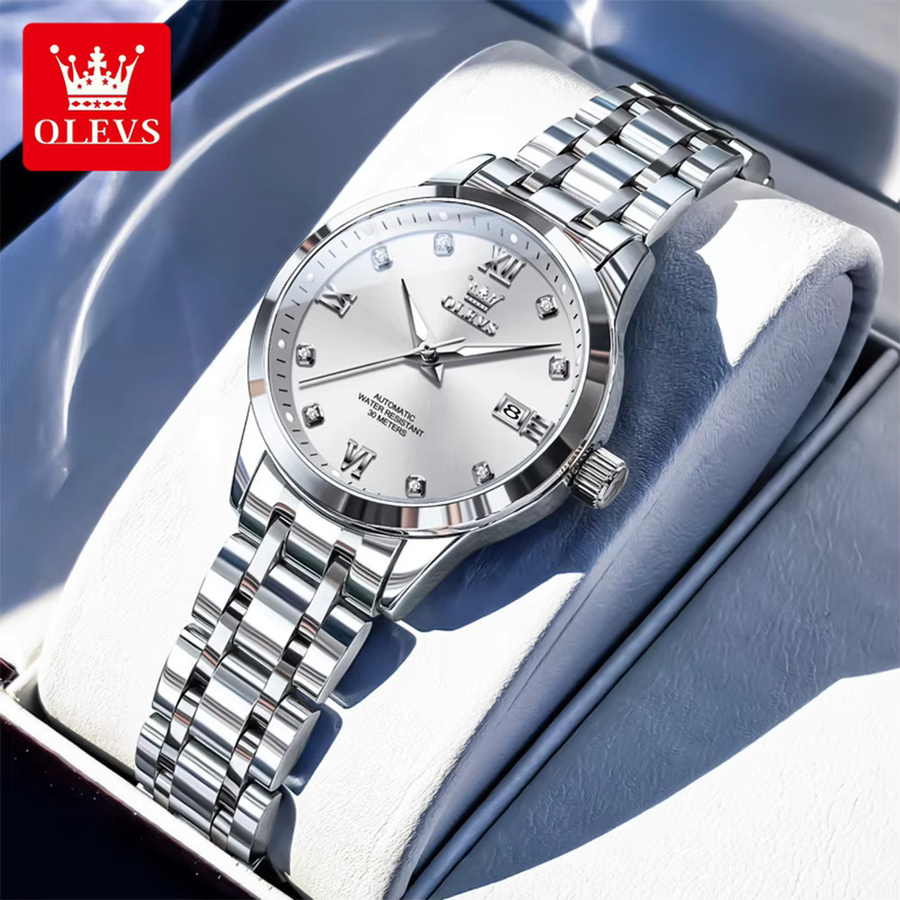 OLEVS Armbanduhr Automatik, Edelstahl, Silber, Damen, Datum - Bild 2