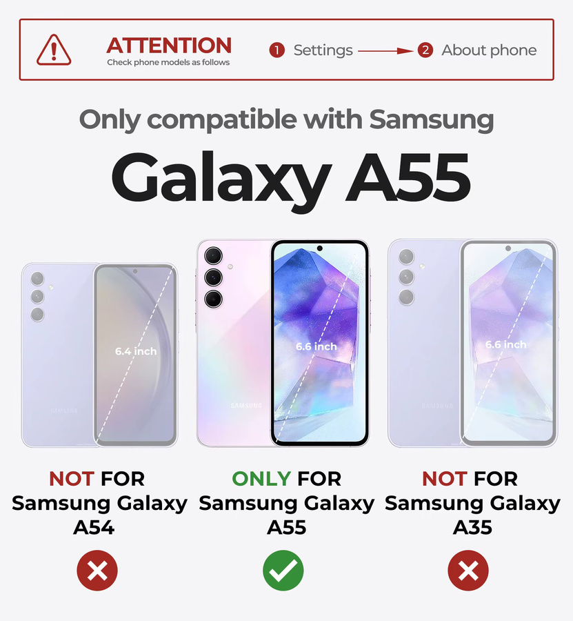 Dexnor Schutzhülle für Samsung Galaxy A55, 6,6 Zoll, mit Kamerabdeckung, integriertem Displayschutz und Ständer, Schwarz - Bild 6