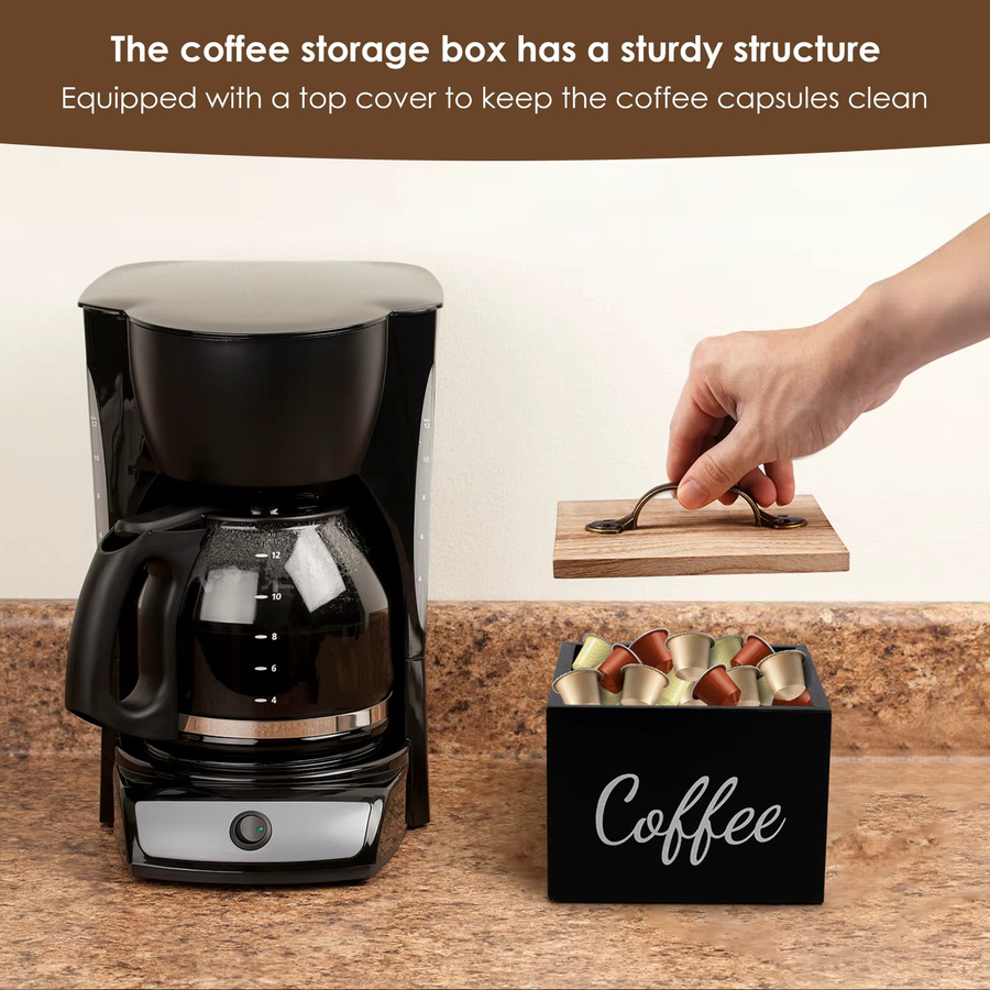 Willstar Kaffee-Aufbewahrungsbox aus Holz mit Deckel für Nespresso und Keurig Kapseln, Farbe: Braun oder Schwarz - Bild 4
