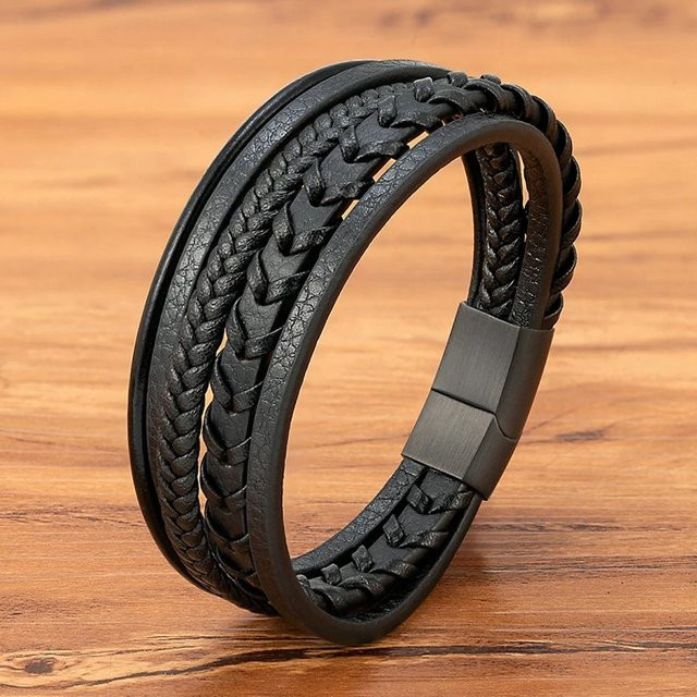 XQNI Armband, Leder, Edelstahl, Schwarz, Herren - Bild 1
