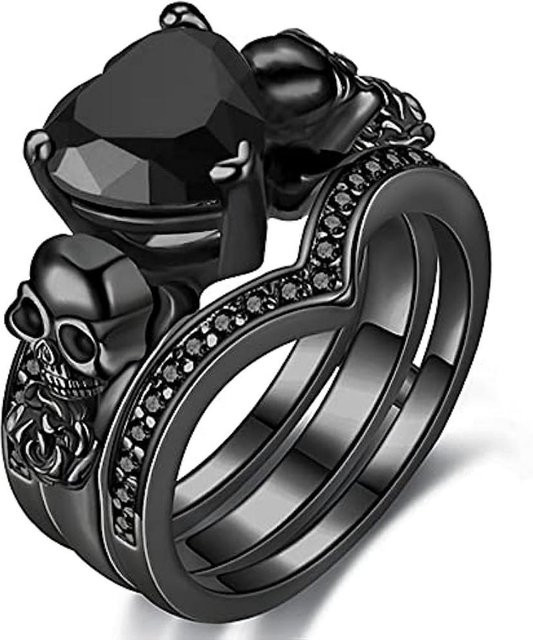 Lucky Star Jewelry Stapelring, Totenkopf-Design, Zirkonia-Inlay, Schwarz, Unisex - Bild 1