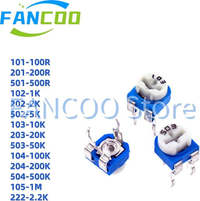 FANCOO Trimmer-Potentiometer Variable Widerstände RM065 in Blau, 100 Stück - Bild 1