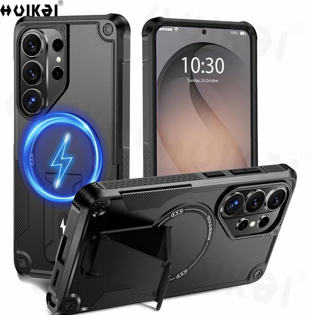 Magnetische Schutzhülle für Samsung Galaxy S26 Ultra 5G 6,9 Zoll mit unsichtbarem Ständer und militärischem Fallschutz in Schwarz - Bild 1