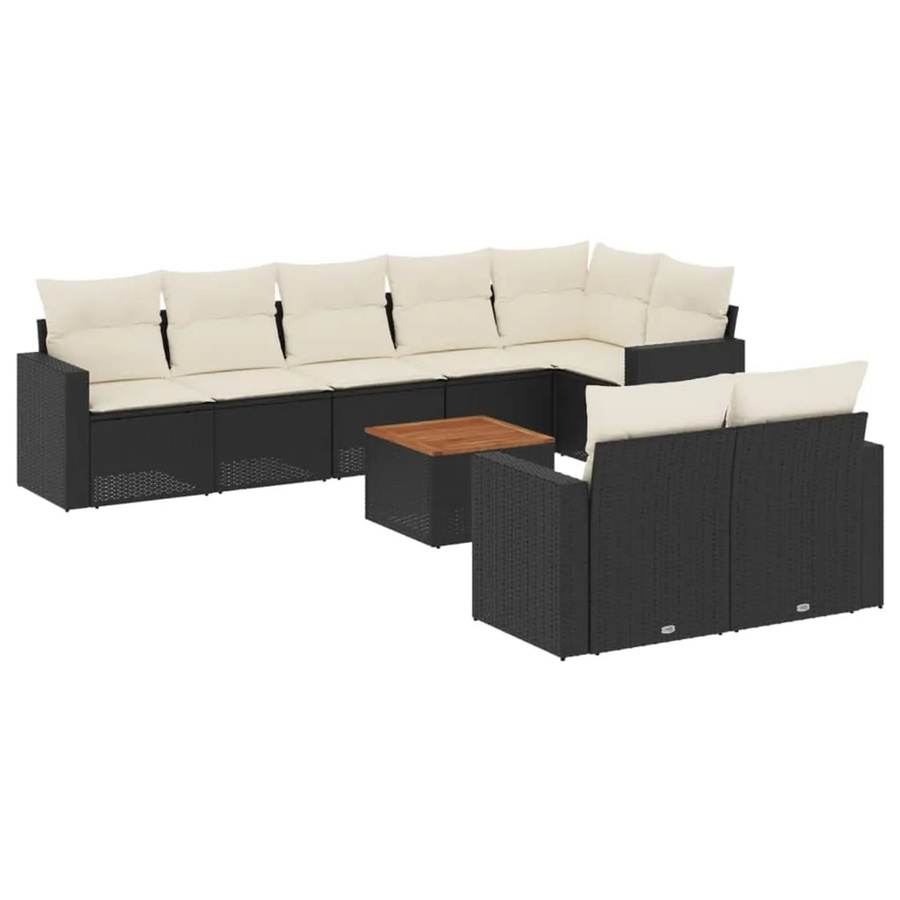 vidaXL 9-teilige Garten-Sofagarnitur aus Poly-Rattan und Akazienholz in Schwarz mit Kissen - Bild 2