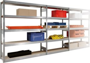 Regalwerk BERT Großfachregal Set aus 1 Grundregal und 2 Anbaufächern, Silber, H x B x T: 200 x 169,5 x 60 cm, Belastbarkeit 350 kg - Bild 1