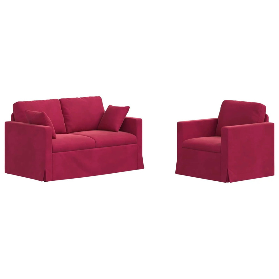 vidaXL Sofa Set 2-teilig aus Samt in Weinrot mit Metallrahmen, B/T/H: 138 x 78 x 80 cm und 78 x 78 x 80 cm - Bild 2