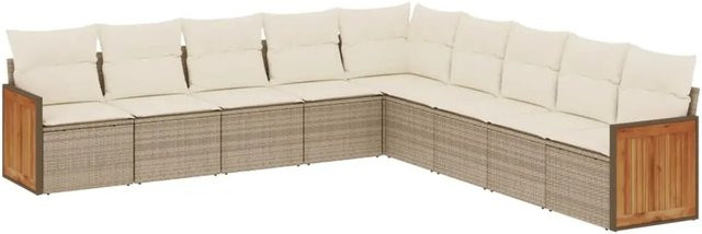vidaXL 9-teilige Garten-Sofagarnitur aus Poly-Rattan und Akazienholz in Beige-Creme mit Kissen - Bild 1