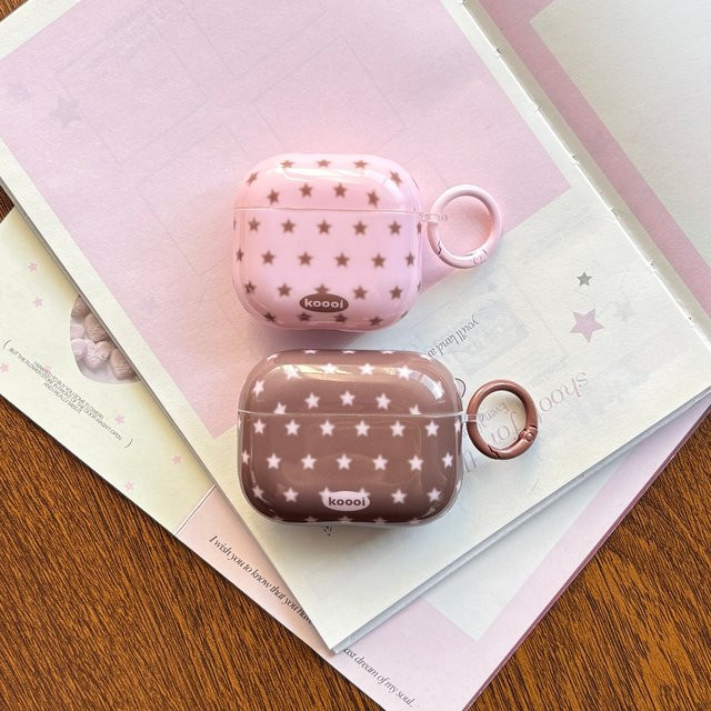 Retro-Kopfhörerhülle im amerikanischen Stil für AirPods 1/2/3/4 Pro und Pro 2 mit Sternmuster in Rosa und Braun - Bild 1