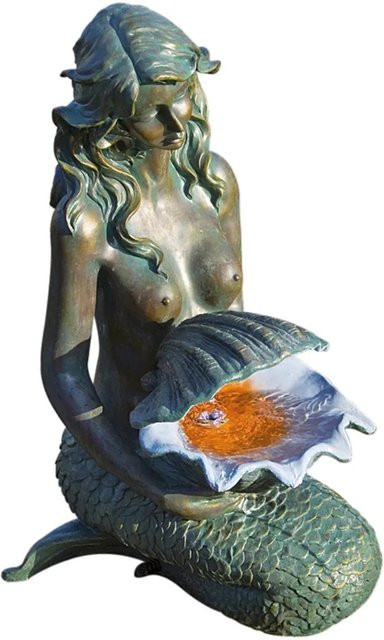 Ubbink AcquaArte Oslo Meerjungfrau Gartenbrunnen Set in Bronzeoptik mit LED-Beleuchtung H 78 cm x B 34 cm x T 46 cm - Bild 1