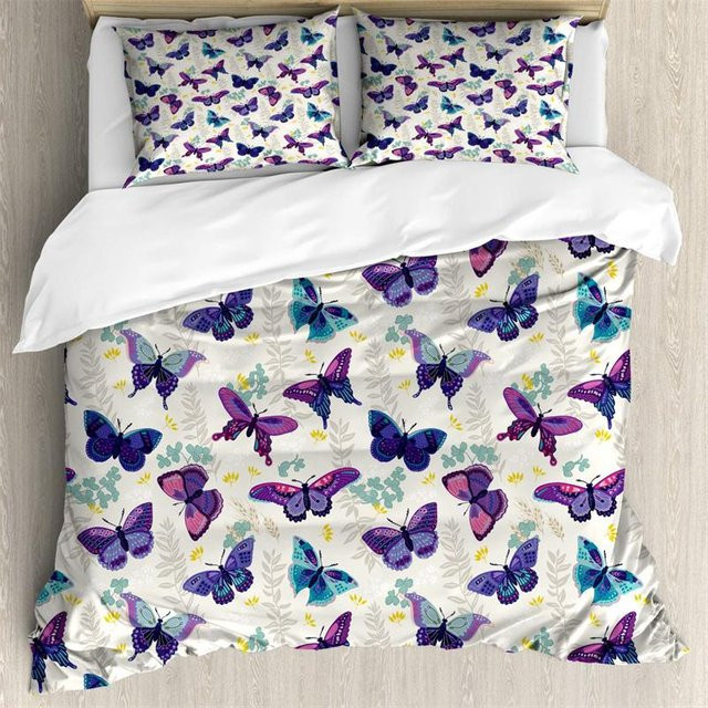 Bettwäscheset mit Schmetterlings-Print von Binchi Outdoor Product, buntes Frühlingsthema, Material Mikrofaser, B/H: 200 x 230 cm - Bild 1