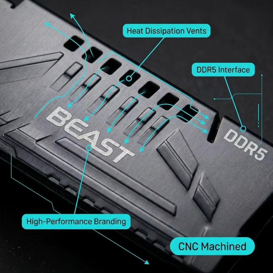 TISHRIC DDR5 RAM-Speicher-Kühlkörper aus Aluminiumlegierung für Desktop-Computer mit Wärmeleitpad und Kühlweste in Schwarz - Bild 4
