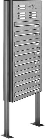 AL Briefkasten-System für 8 Parteien mit Zaundurchwurf, silberfarben, B/H/T: 153,541 x 170,0 x 27,5 cm - Bild 1