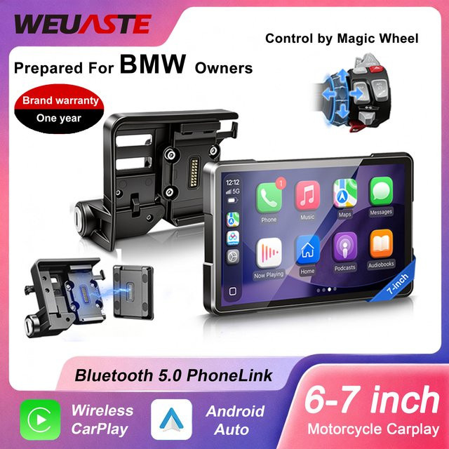 WUEASTE Motorrad-CarPlay mit Android Auto und GPS-Navigation für BMW R1200GS R1250GS S1000XR R1300GS, 6-7 Zoll, Schwarz - Bild 1