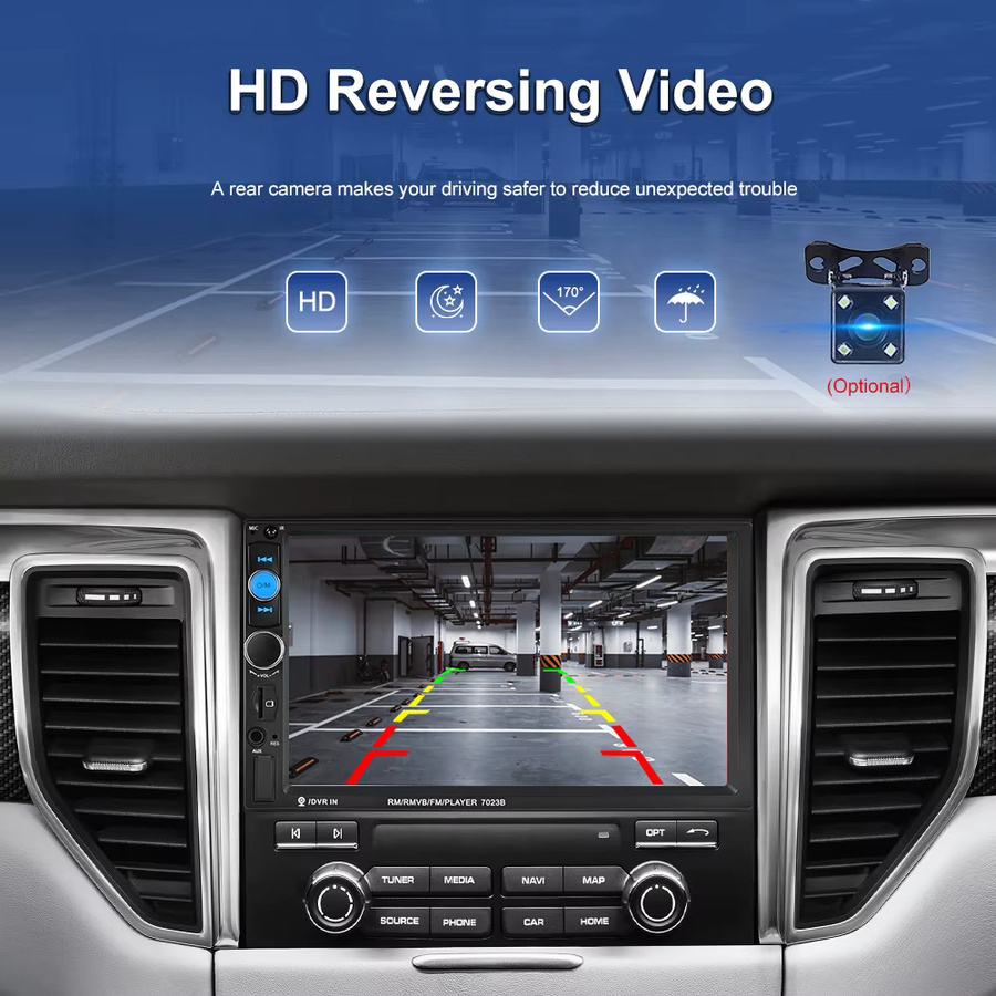Podofo 2 DIN Auto-MP5-Player mit 7 Zoll Display, 1080P Mirror Link, Bluetooth und farbiger Hintergrundbeleuchtung in Schwarz - Bild 5