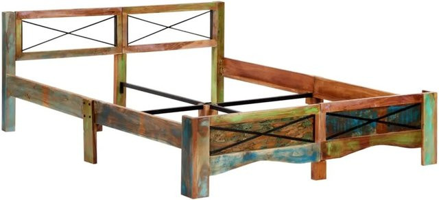 vidaXL Massivholzbett aus Altholz in Multicolour, B/T/H: 160 x 200 x 166 cm - Bild 1